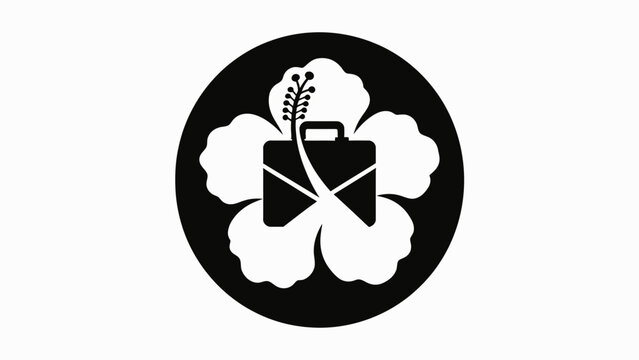 Minimalist black and white briefcase and wheat emblem design.