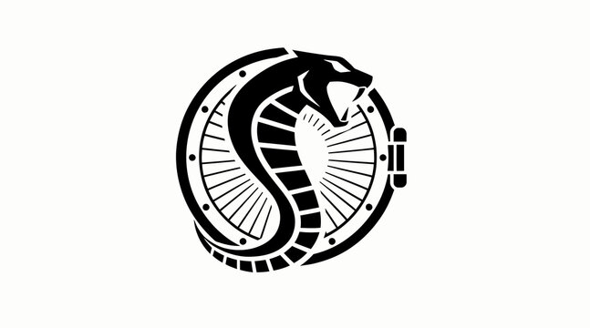 Black and white cobra snake circular logo design.