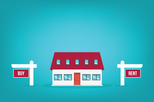 Buy or Rent House Concept with Residential Property and Real Estate Decision Flat Vector Illustration