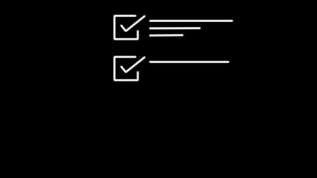  Task Completion and Error Concept .document error and right checklist with a cross mark on a black screen background . 4K Retro Motion Graphic Loop.