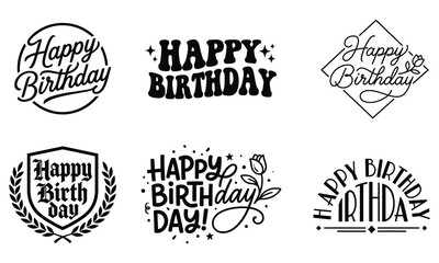 Obraz premium Six elegant hand lettered 'happy birthday' calligraphy designs for celebrations and greetings