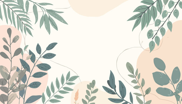Leaves decorate the frame of this botanical background that features a central area for text.