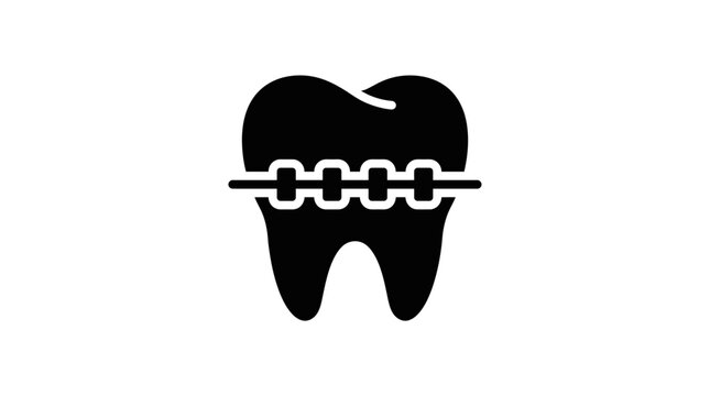 Dental, orthodontic, tooth, braces icon, black, vector graphic