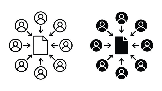 People sharing information and document collaboration icons with information