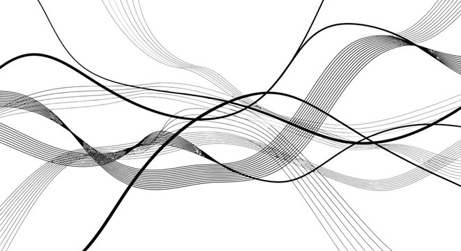 Abstract background with flowing black and grey lines on a white backdrop.