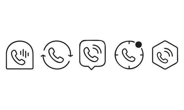 Phone Call Outline Icon Set with Chat Bubble, Callback Arrows and Badge Frames