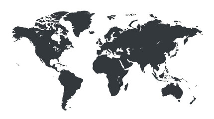 Dark Gray World Map Silhouette Isolated on White Background © sauki