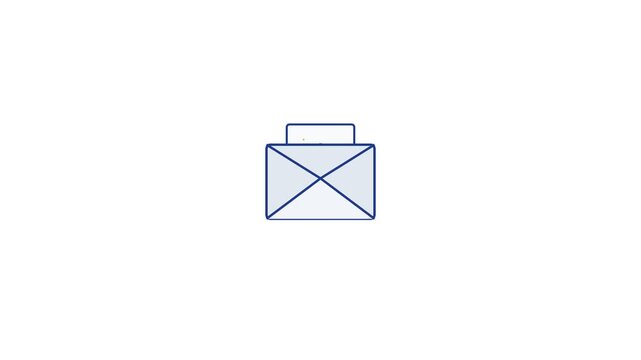 Minimalist briefcase icon animation featuring clean blue lines moving across a simple white background in this professional motion graphics clip