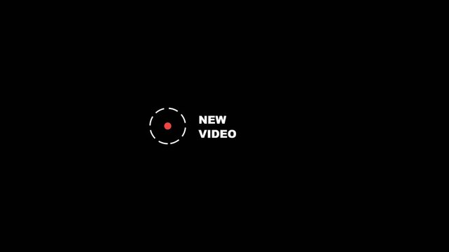 New video text overlay with a pulsing red record button icon featuring smooth motion animation for modern digital media content