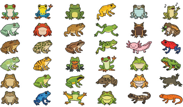 Colorful Cartoon Frog Illustrations Variety.