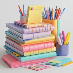 Fototapeta premium A vibrant arrangement of colorful notebooks and stationery, perfect for studying and creative projects.