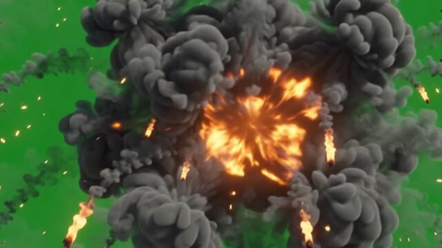 Realistic Explosion Fire and Smoke Green Screen Animation