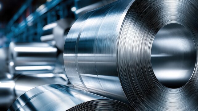 Industrial steel coils in a factory warehouse