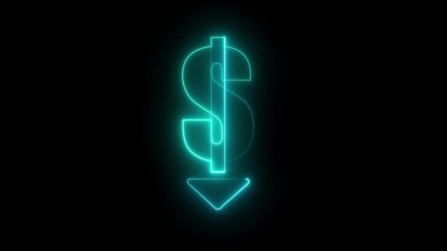 A dollar sign with a downward arrow icon Cost Reduction, Budget Savings, Expense Management, Business Finance, ROI, Financial Optimization Dollar Arrow Motion Graphics.