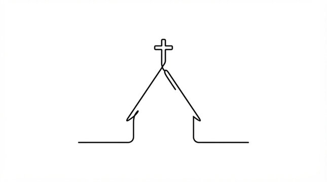 Church steeple logo continuous line art vector chapel building single line cross icon graphic