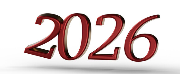 Red 2026 text with a shadow, the concept of the New Year, perfect for holiday greetings and celebrations. © vegefox.com