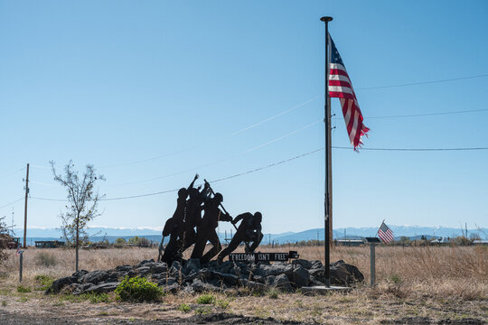 Patriotic Iwo Jima veterans display in Antonito, Colorado, May 2025