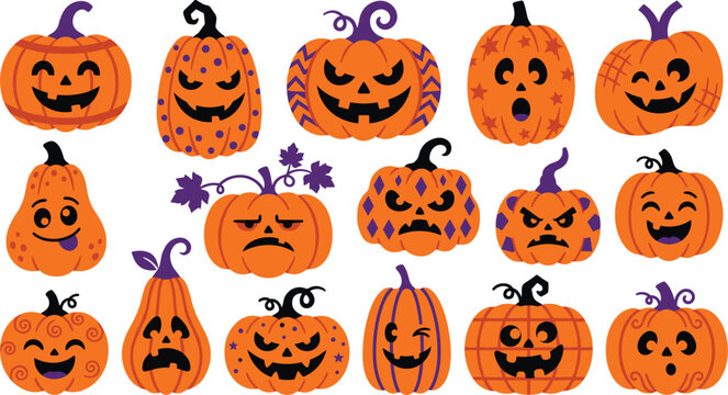 Set of cute cartoon spiders for halloween, collection of funny arachnids with different colors and shapes