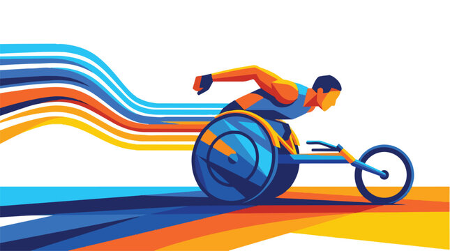 A determined athlete racing in a high performance sports wheelchair.