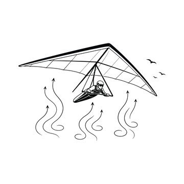 Hang Glider Flying Over Air Currents in Sky.