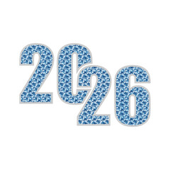 Elegant and modern graphic illustration of the year 2026, featuring a unique blue geometric mosaic pattern, perfect for new year greetings and future-oriented content © roky