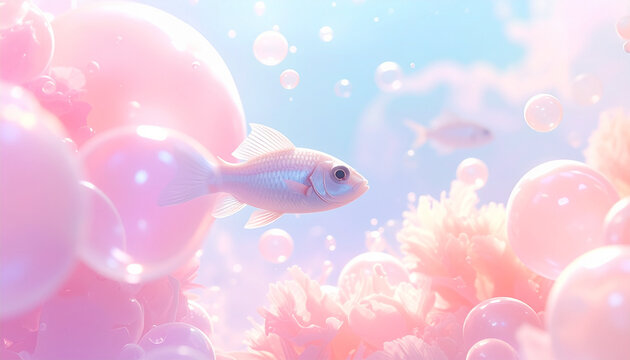 Fantasy Fish In Pink Sky
