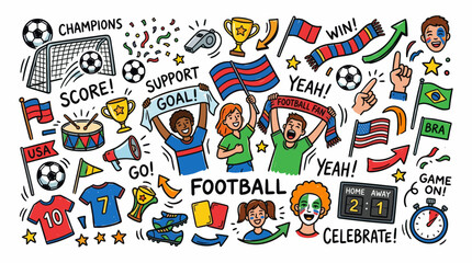 Fototapeta premium Soccer Fans Celebration in Colorful Hand Drawn Doodle Style