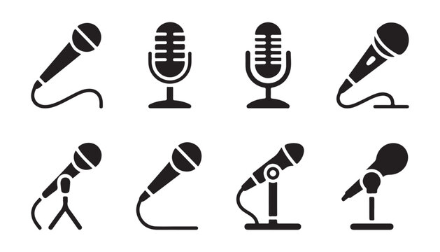 Wired microphone silhouettes for live performances studio tracking vocal rehearsals and interviews.