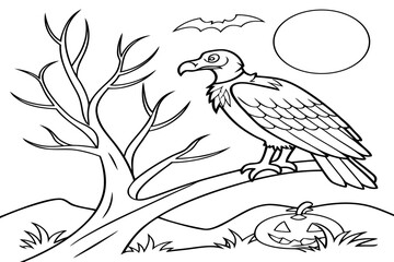 Fototapeta premium coloring page line art the halloween turkey vultur animal black vector