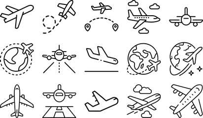 Airplanes, aircraft, aviation Modern and Premium Icon Set, Editable Stroke, Outline Icon Collection © MNSTUDIO
