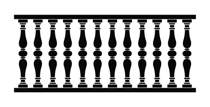 Classic Balustrade Design: An ornate black balustrade featuring a series of decorative balusters and columns, conveying timeless elegance and architectural detail.