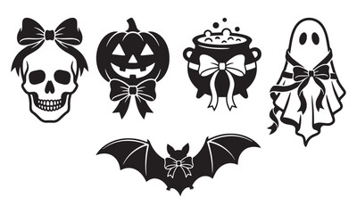 Fototapeta premium Trendy Halloween Coquette Bow Silhouette Pack, Girly Spooky Vector Graphics