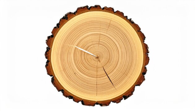 A detailed cross-section of a tree trunk, showcasing its growth rings and textured bark