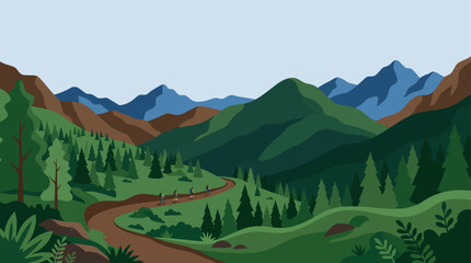 Fototapeta premium Winding road through green mountain pine forest.