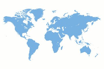 Fototapeta premium Flat light blue silhouette map of the on a plain white background, simple geographic of continents global
