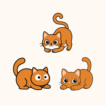 Cute Orange Cat Cartoon Characters in Playful Poses Set