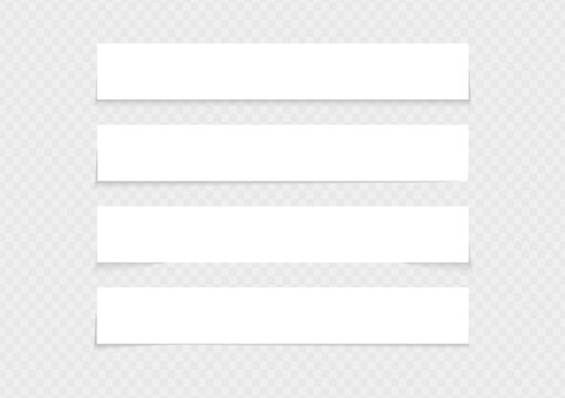 Shadow vector rectangle paper divider. Strips lines paper notes with realistic overlay effect. 3d page frame for text or title.