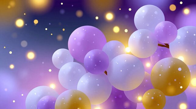Abstract background with glowing orbs and bokeh lights in purple and gold hues