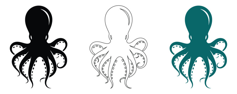 Octopus trio black line art teal designs for marine themed projects