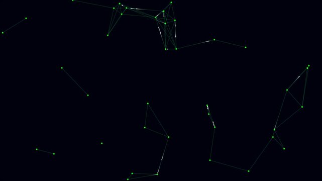Abstract Network Grid of Green Dots and Lines on a Dark Background