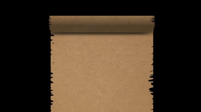 Brown paper scroll open and close on black background