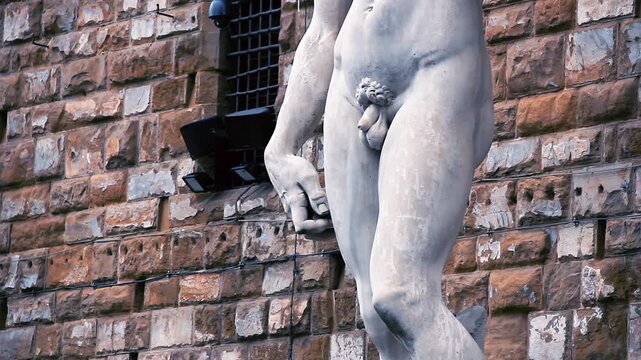 Close Up of Michelangelo David Statue Torso in Piazza della Signoria Florence - 4K