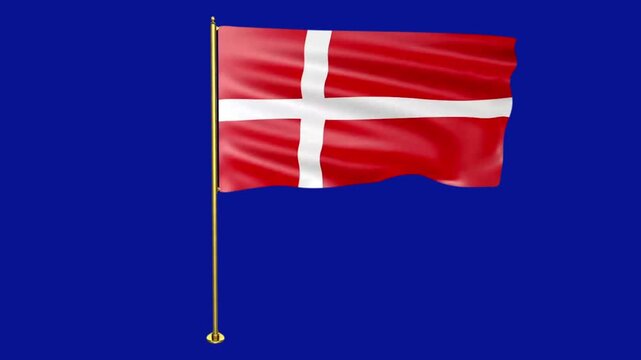 Animated Waving Denmark National Flag on Blue Background, Realistic Danish Flag Motion Loop, Patriotic Country Banner for Independence, Travel, Education, News and Broadcast Videos