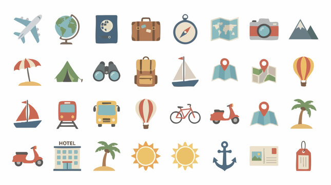 Flat design vector icon set for travel and tourism concepts