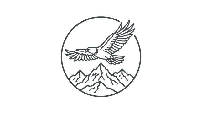 Bird flying over mountain peaks logo.