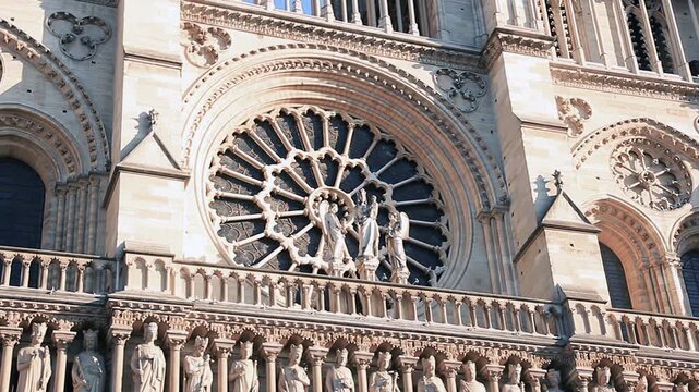 Slow Zoom In on Rose Window of Notre Dame Cathedral Paris Before Fire - 4K