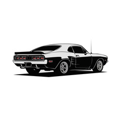Fototapeta premium Vintage Black and White Muscle Car.