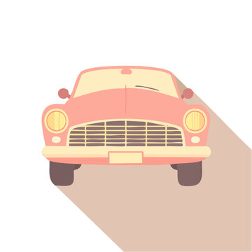 Vintage Pink Car Front View Illustration.