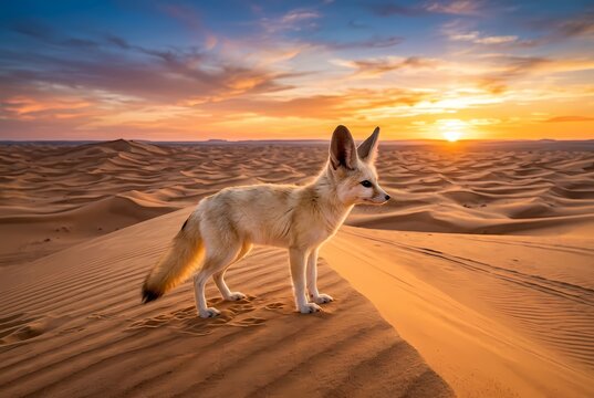 Fennec Fox at Sunset in the Sahara Desert, Algeria