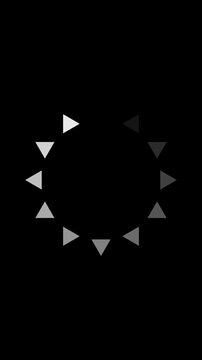 Animated spinning waiting icon on black background. Loading circle. Vertical animation